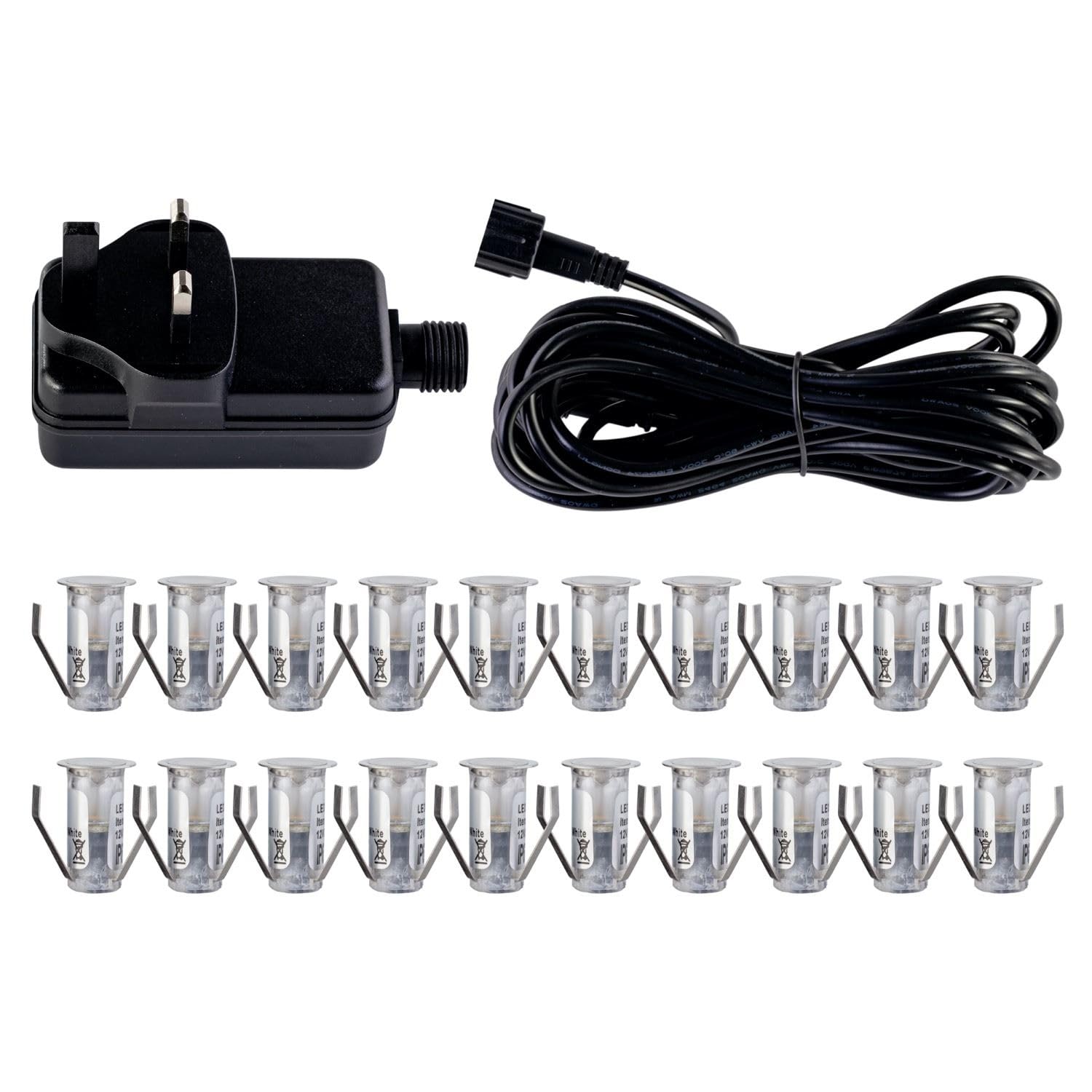 Firstchoicelighting Chrome & Clear Set Of 20-15Mm Led Decking Plinth Ground Light Kit, Stainless Steel, Cool White 6500K, Ip67 Waterproof Recessed Outdoor Garden Bathroom Kitchen
