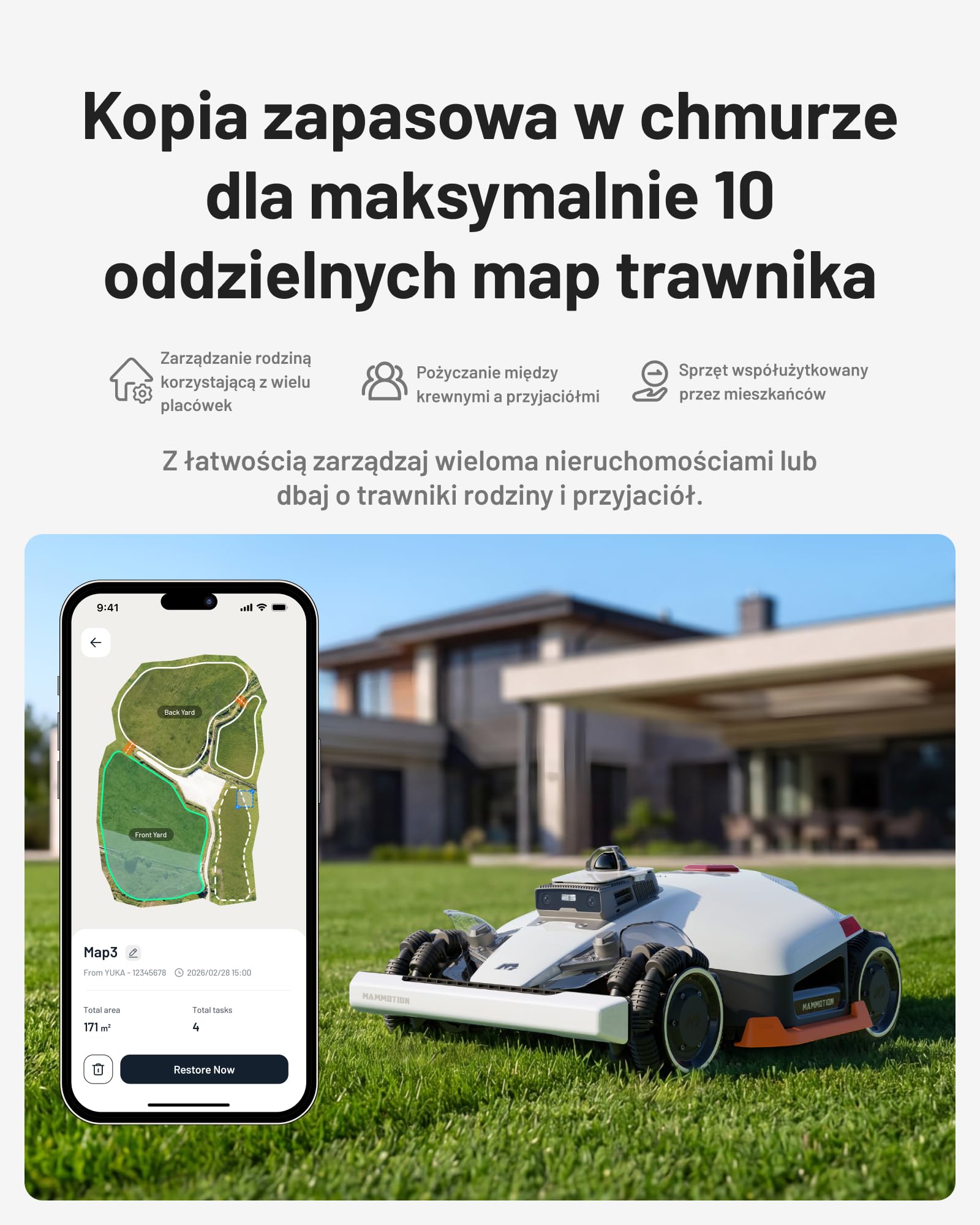 Mammotion LUBA 3 AWD 1500 robot koszący bez przewodu, Zalec. 1500 m² | 360° LiDAR + Podwójna kamera z KI, AWD do 80% nachylenia, 15 stref, Wysokość cięcia 25-70 mm, Bateria 9,4Ah
