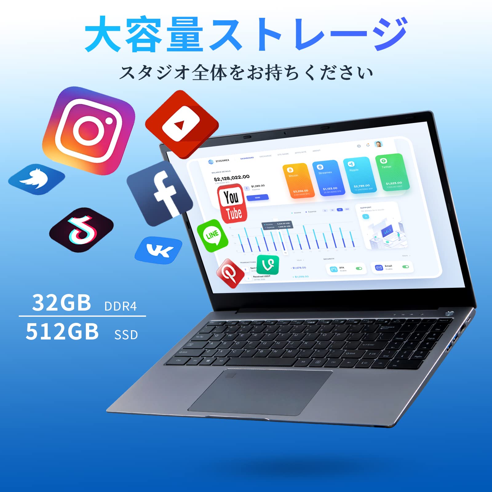 SERYUB ノートPC Core i7-1165G7 15.6インチ DDR4 32GB NvMe 512GB SSD