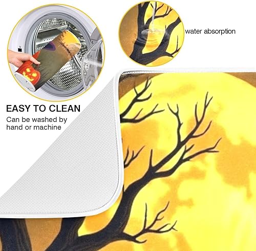 Miniatura 2 de Kcldeci Tapete de secado de platos Happy Halloween de 16 x 18 pulgadas, castillo espantapájaros, calabazas, otoño, almohadilla de secado de platos,