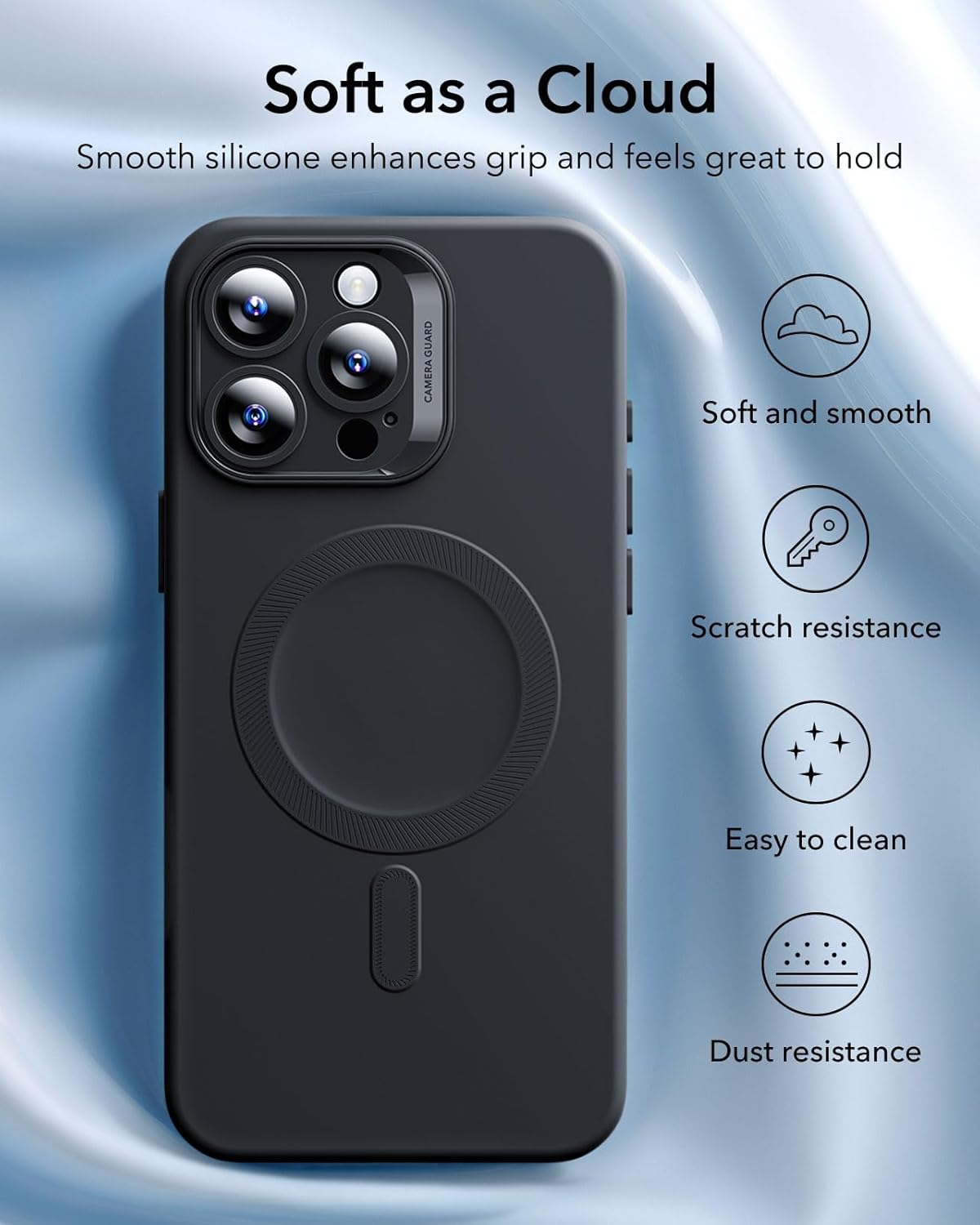 ESR for iPhone 16 Pro Case with MagSafe, Supports Magnetic Charging, Smooth & Slim Silicone Case, Shockproof, Full Screen and Camera Protection, Soft Microfiber Lining, Cloud Series, Black - Image 6