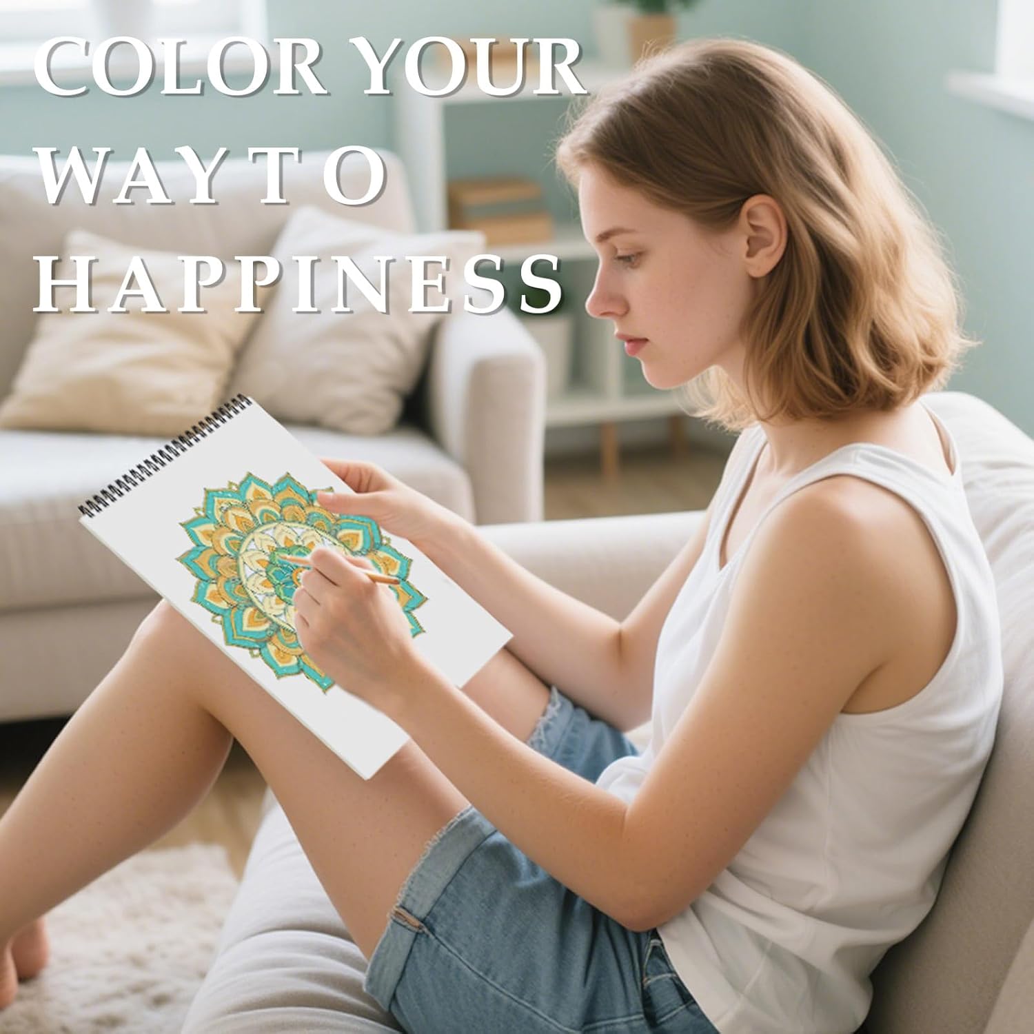 Adult Coloring Books for Women Relaxation, Spiral Bound Mindfulness Coloring Book with 24 Colors Marker, Anxiety Relief, Relaxing Gifts for Women & Men with 48 Patterns
