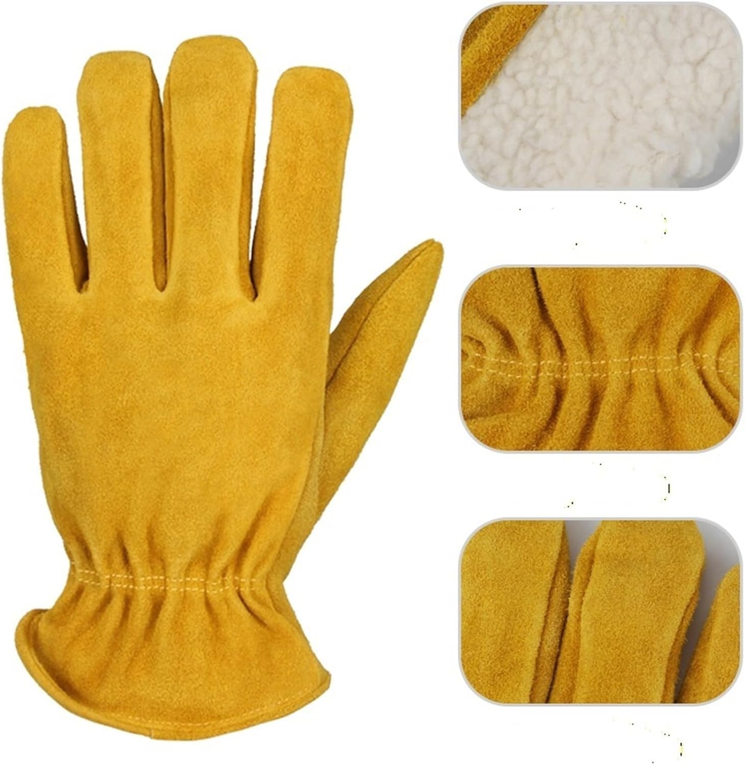 Leather Working Gloves Comfortable Breathable Gardening Gloves for Ranching Farming Gardening(Yellow,Large)