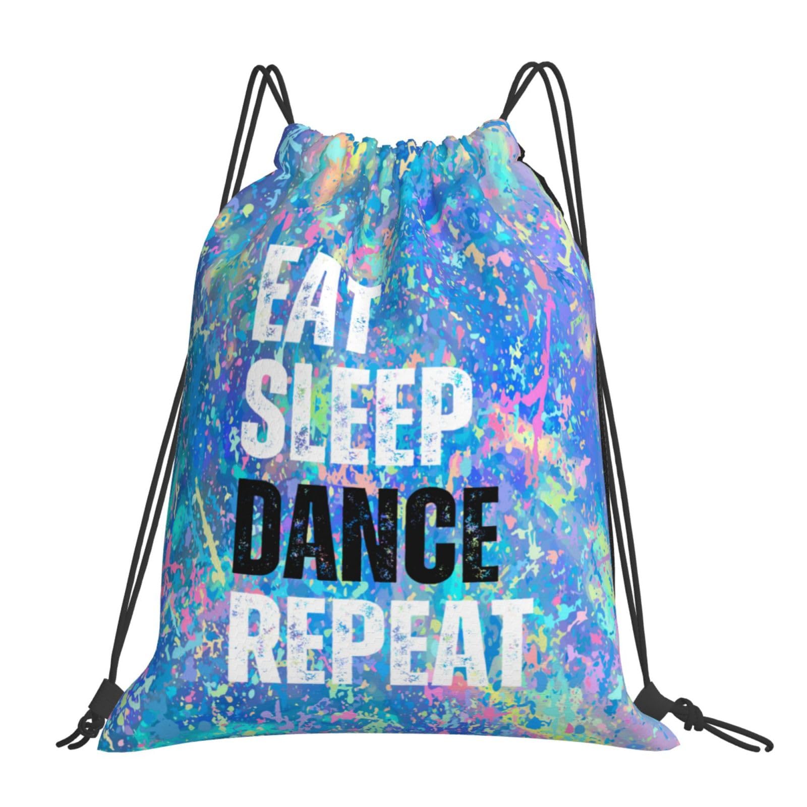 Qiohoey Eat Sleep Dance Repeat Drawstring Backpack Gym String Bag Sports Drawstring Sackpack For Women Men