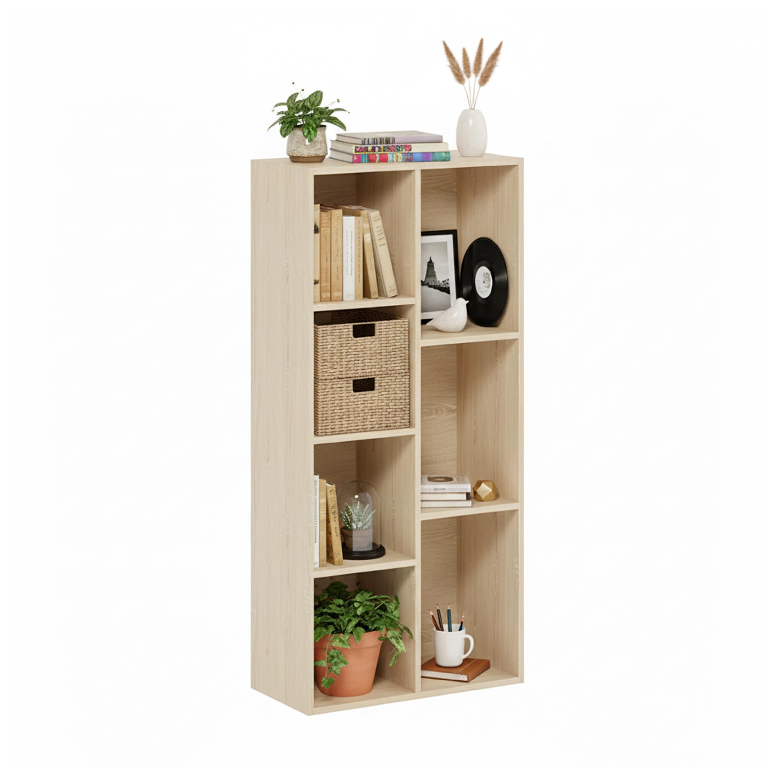Baroni Home Librería de cubos modulares, estantería modular multiusos para salón, dormitorio y entrada, diseño moderno, montaje sencillo (natural 7 cubos)