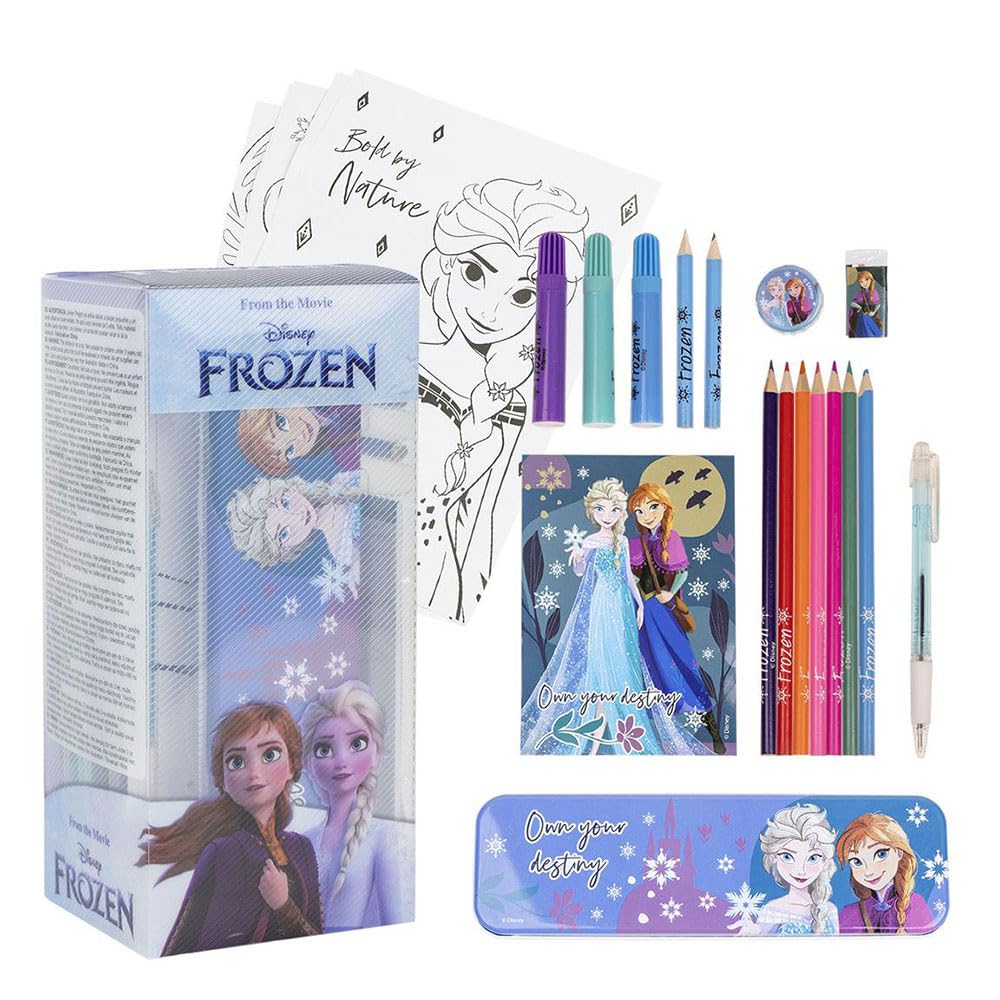 Frozen 24 Piece Colouring Set - Includes Coloured Markers and Pencils, Pencil Case and Drawing Book - Children's Stationery Accessories - Original Product Designed in Spain