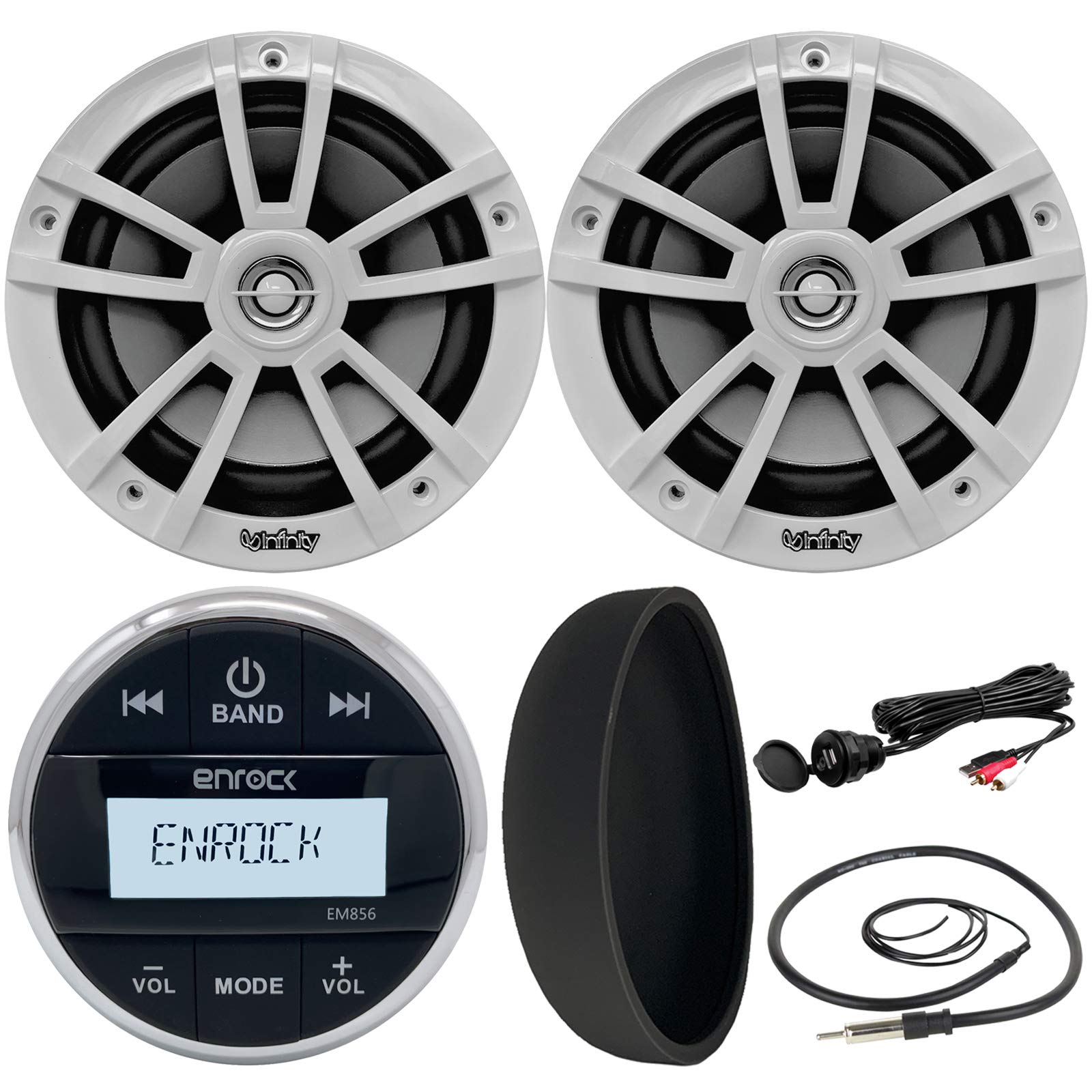 Enrock Stereo Speakers Combo: Bluetooth Gauge Style Marine Boat Cycle Digital Media Bluetooth Receiver + Pair 622MW 6.5