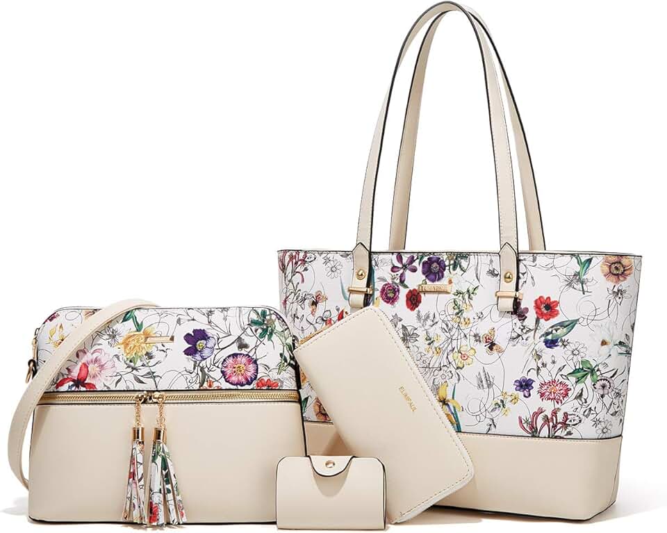 YTL Women Fashion Handbags Wallet Tote Bag Shoulder Bag Top Handle Satchel Purse Set 4pcs