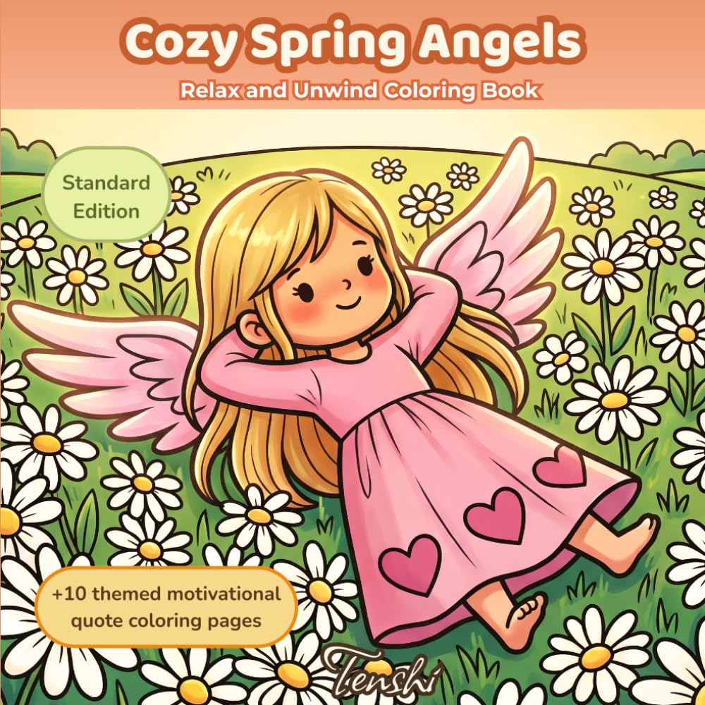 Cozy Spring Angels: A Relaxing Coloring Book with 50 Cute Angel Illustrations for Stress Relief, Mindfulness and Creativity (Cozy Angels Coloring Book Series)