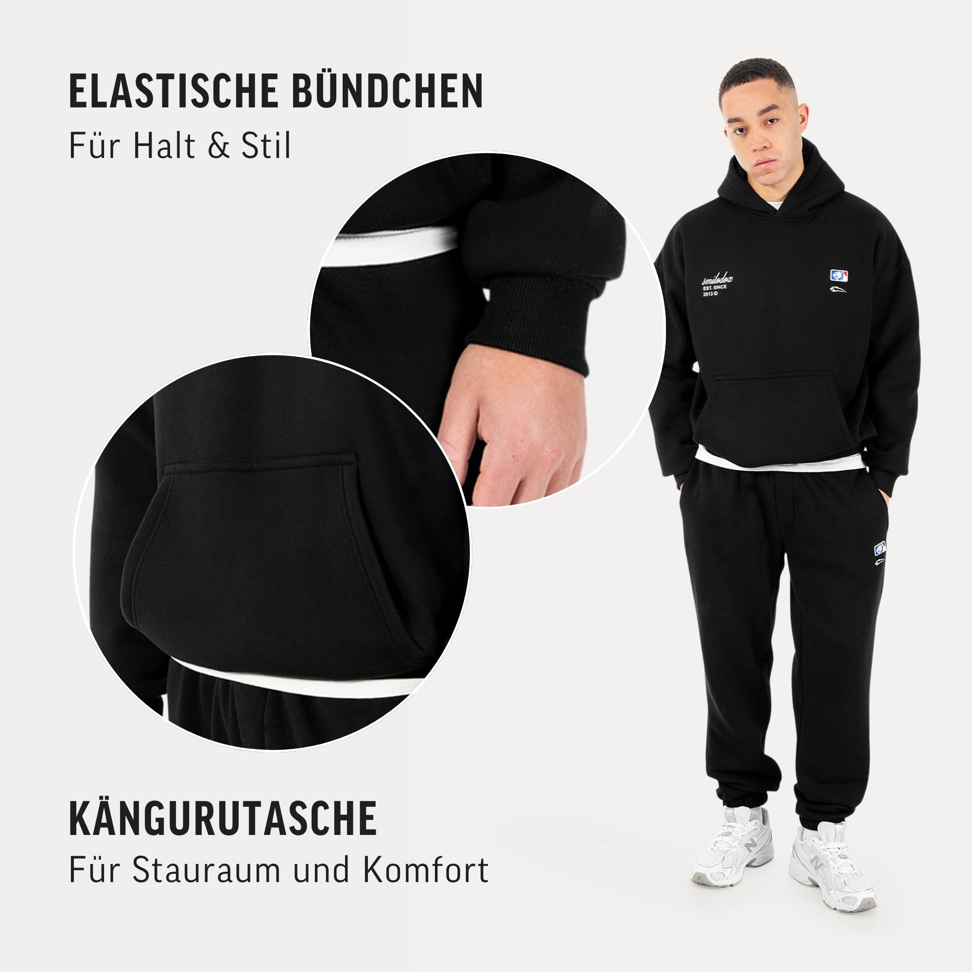 SMILODOX Hoodie Herren Striver, Oversized Kapuzenpullover mit Kängurutasche und Backprint, Pullover mit Rippbündchen, Streetwear, Baggy Fit, Casual Fit, Sportbekleidung für Gym & Freizeit