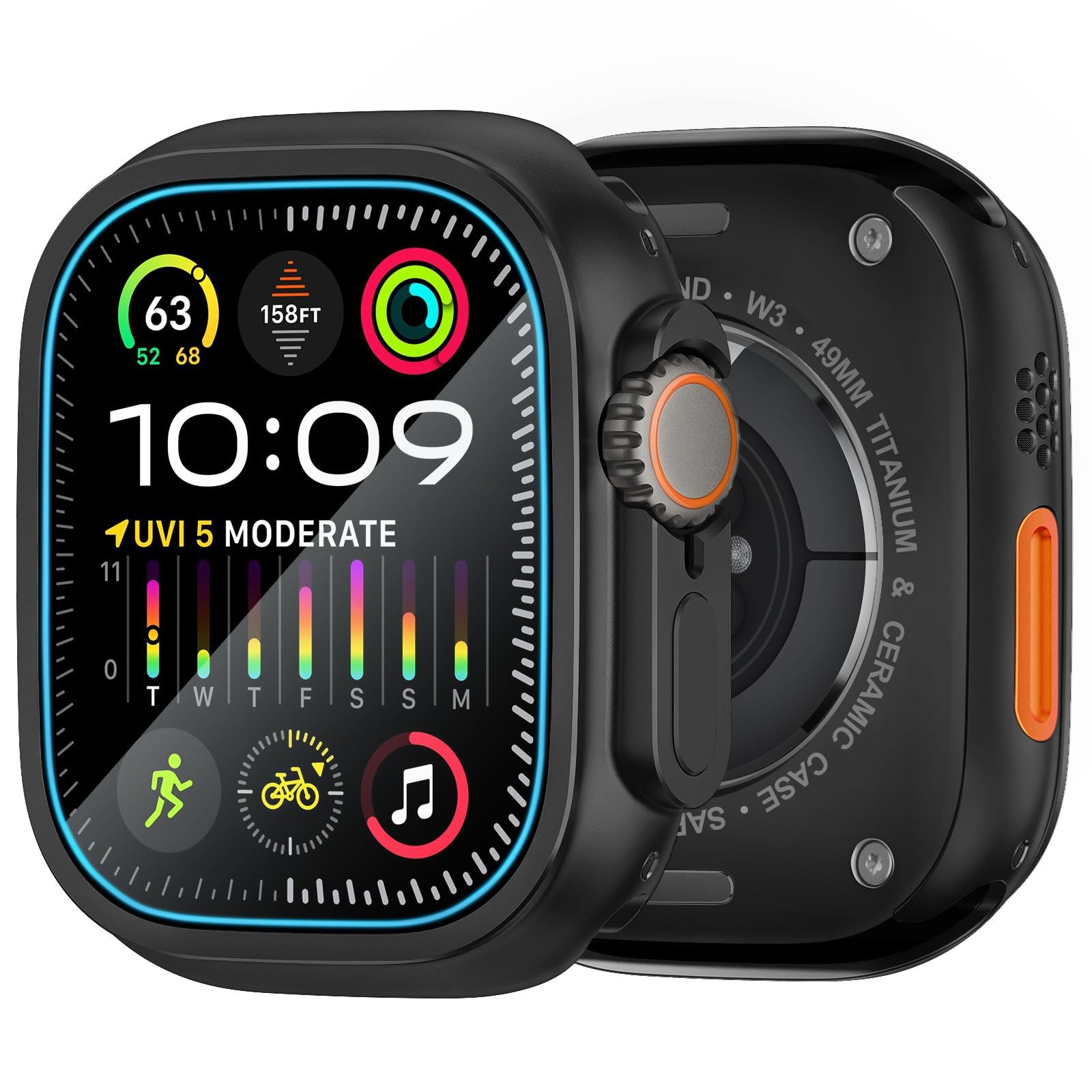 Coque de montre en alliage pour Apple Watch Series S10 46 mm S9 S8 S7 S6 44 mm 45 mm - Cadre de protection en métal (noir, S10 46 mm)