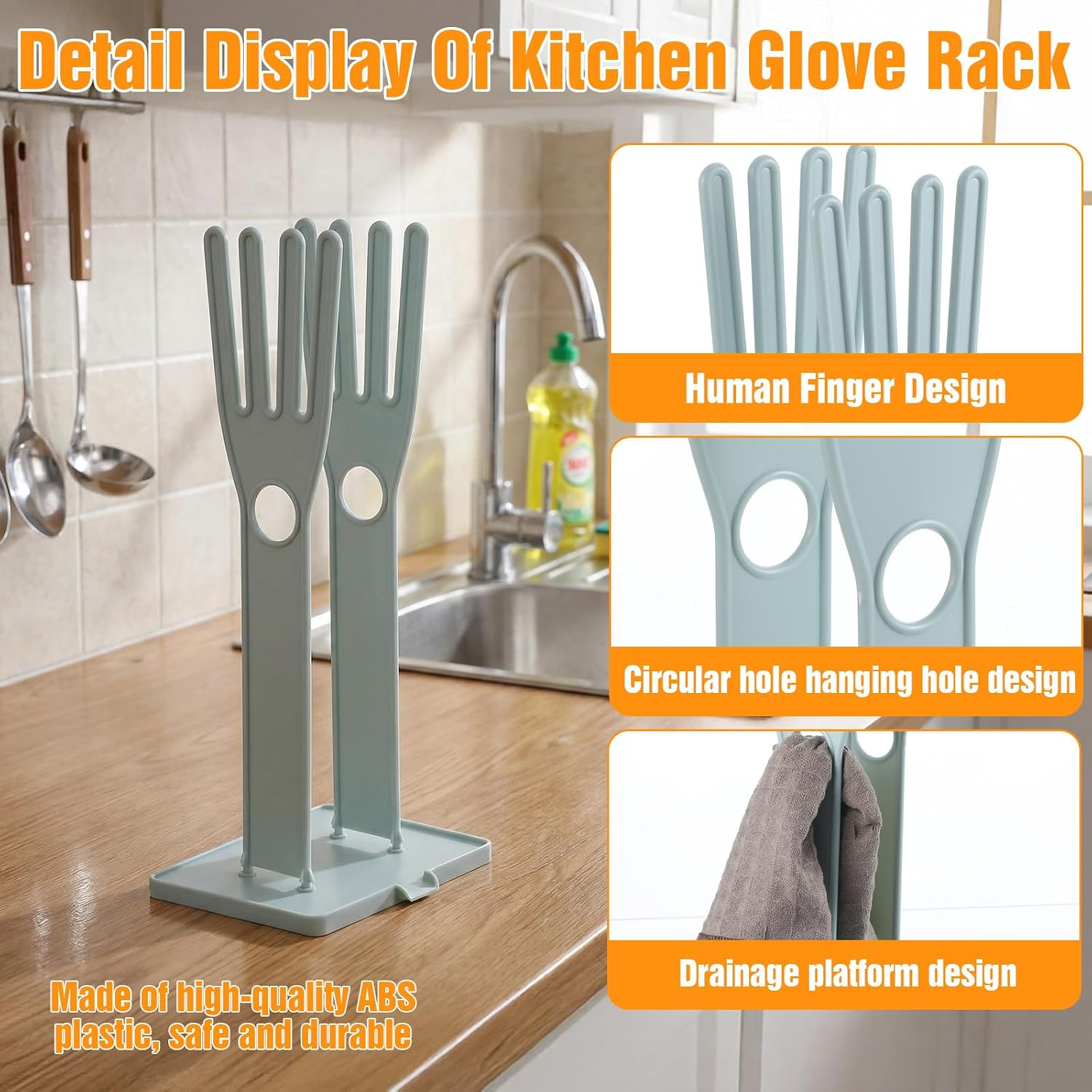 JJUNW 1 Pc Kitchen Gloves Holder, Dish Glove Holder Reusable Plastic Glove Drying Rack, Rubber Glover Drying Dryer Rack For Dish Gloves Rags Sponge Food Bag Organizer
