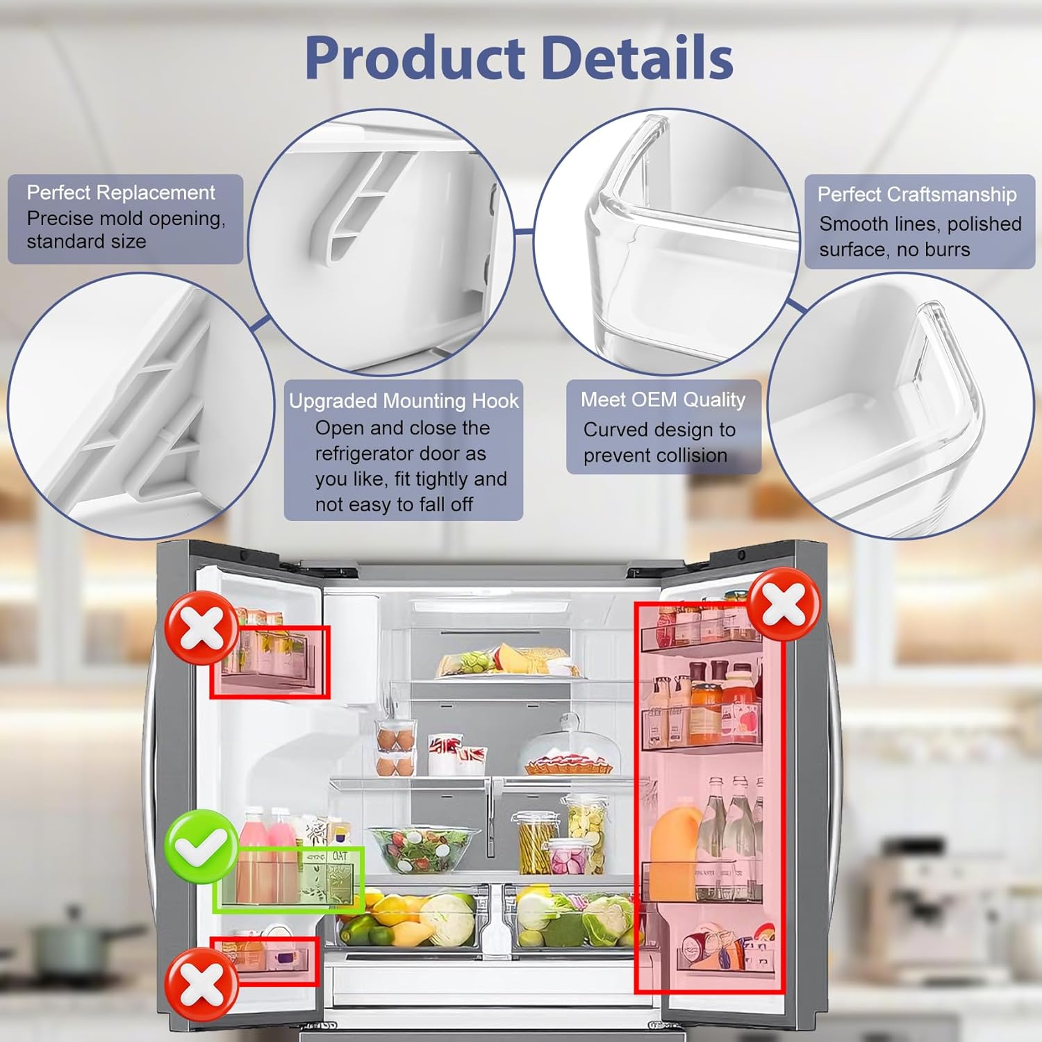 DA97-11478A Refrigerator Door Bin Compatible with Samsung Refrigerator Left Middle Door Shelf Bin RFG298HDRS, RFG296HDBP, RFG296HDPN, RFG296HDRS etc, Replace DA63-06471A, AP5332064 Door Shelf Bin