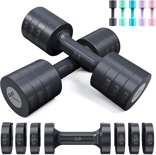 Sportneer Adjustable Dumbbells Hand Weights Set: 5 lb Dumbbell Set of 2 Each 2lb 3lb 4lb 5lb Free Weights Fast Adjust We
