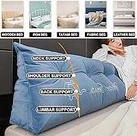 Vista 6 de Almohada de cabecera con cuña para lectura, respaldo de vellón, almohada de descanso de lectura, cojín de respaldo triangular grande, almohada