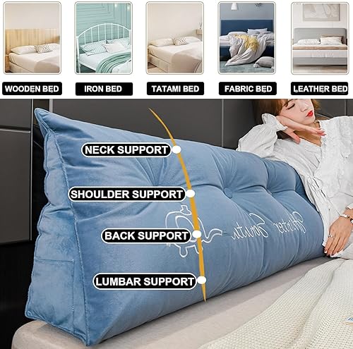 Miniatura 6 de Almohada de cabecera con cuña para lectura, respaldo de vellón, almohada de descanso de lectura, cojín de respaldo triangular grande, almohada de