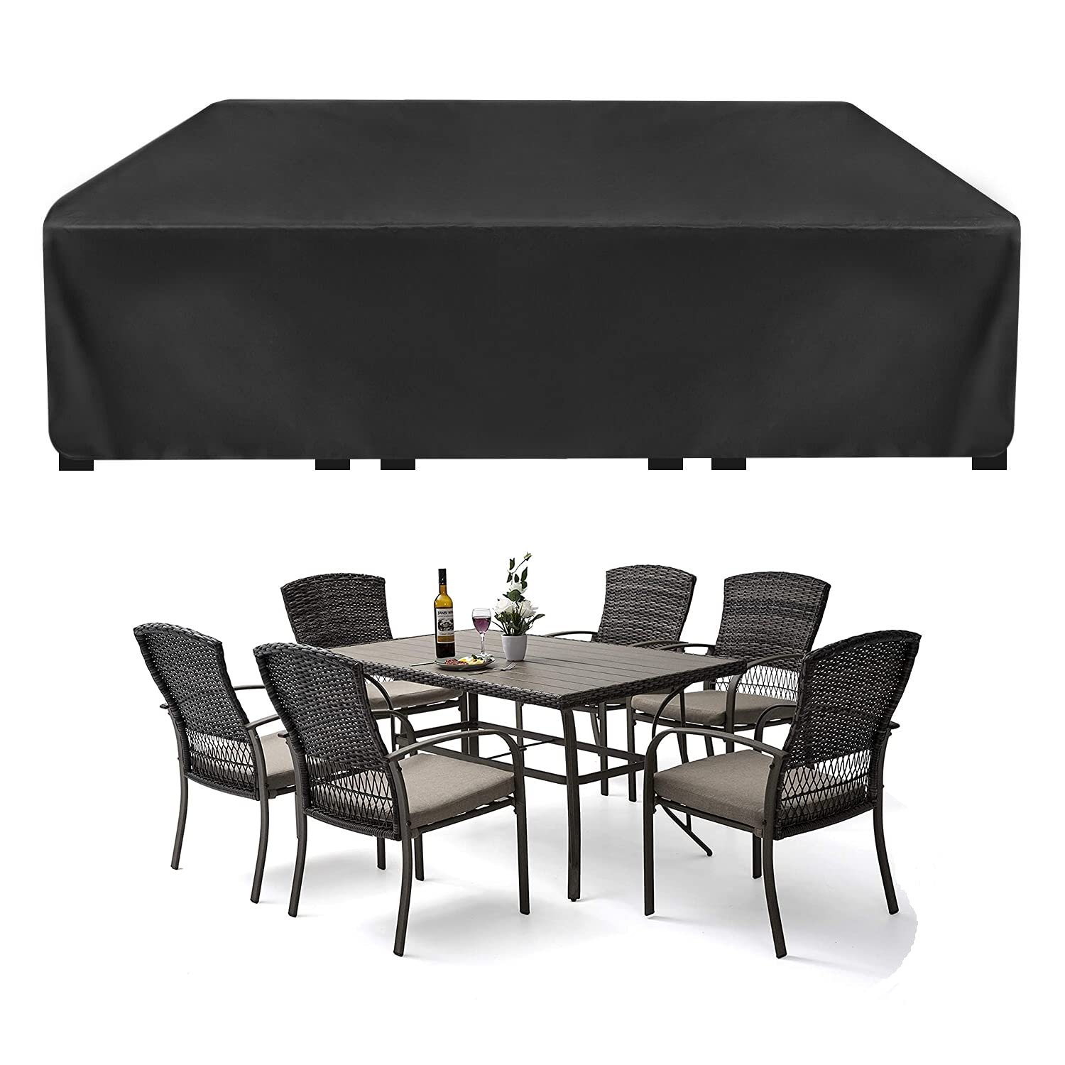 Outdoor Patio Furniture Cover, Waterproof Rectangular Patio Furniture Table and Chairs Set Cover of 420D Oxford Fabric wit...