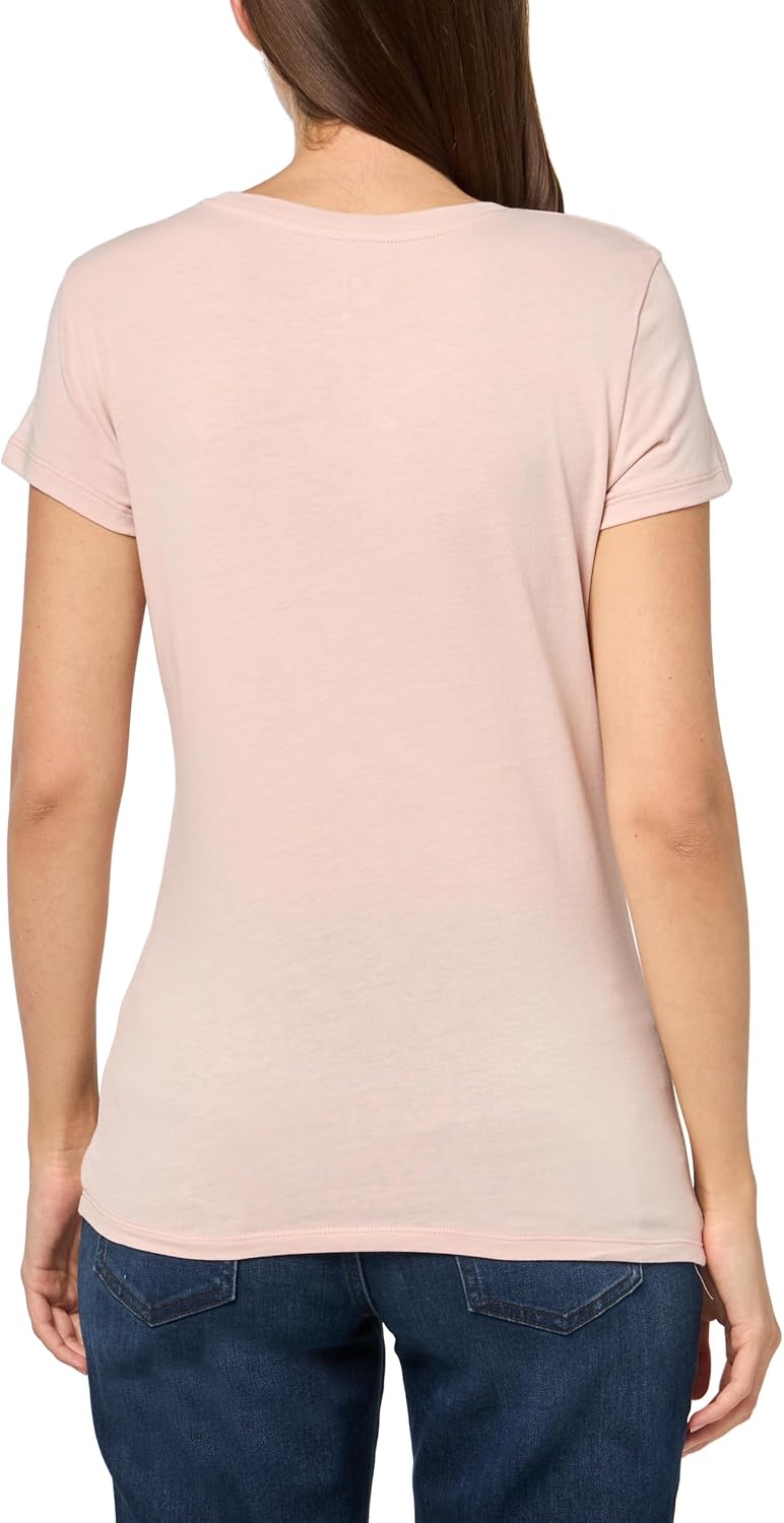 Armani Exchange Women's Short Sleeve Classic Script Logo Scoop Neck Tee, Milk Punch, Large - Image 2