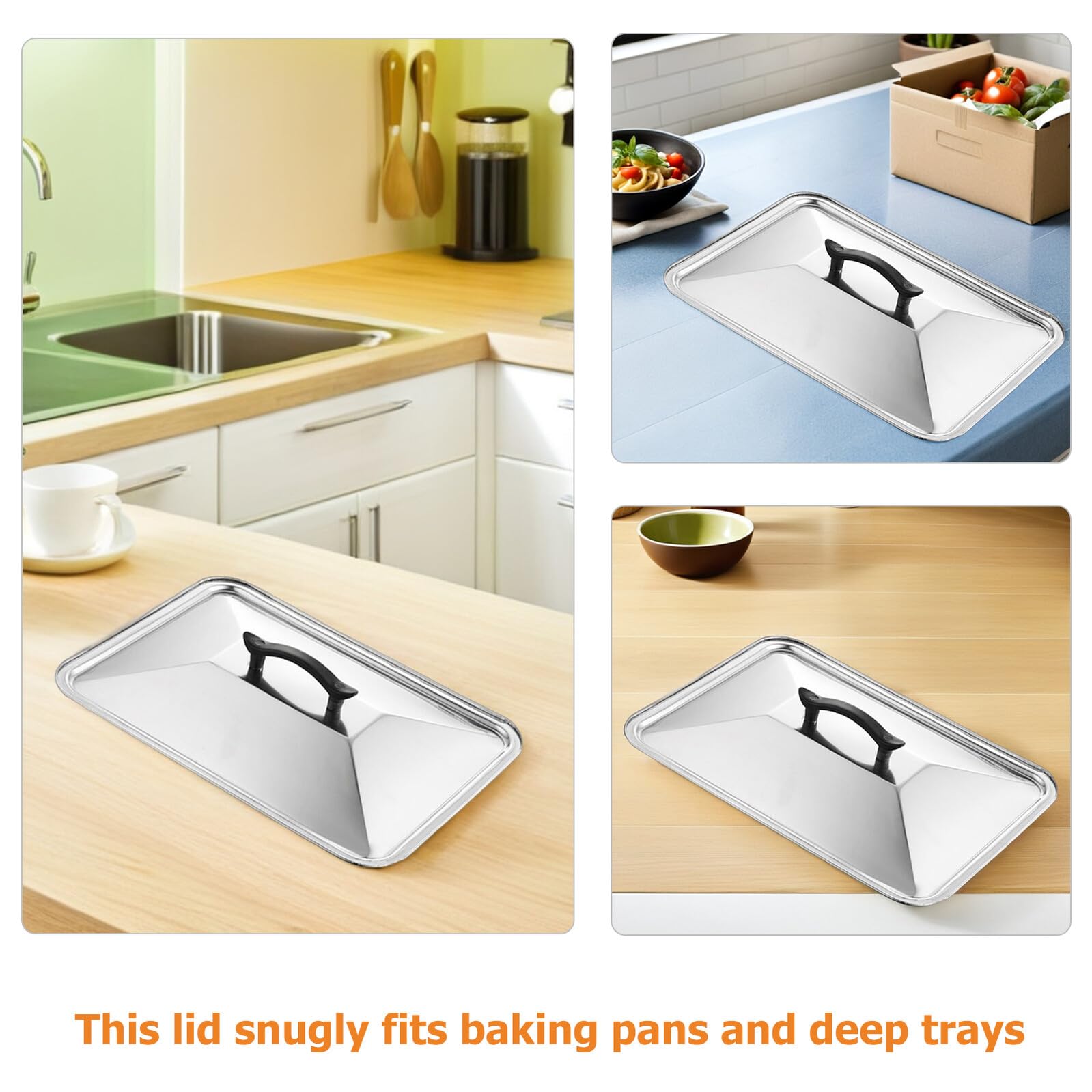 IMIKEYA Coperchio Rettangolare per Teglia in Acciaio Inox 40X30 CM Antispruzzo e Anti-Scottatura con Manico Resistente al Calore Adatto per Forno e Cucina Professionale