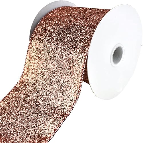 Homeford Gala Glimmer - Cinta navideña con cable, color oro rosa, 4 pulgadas, 10 yardas