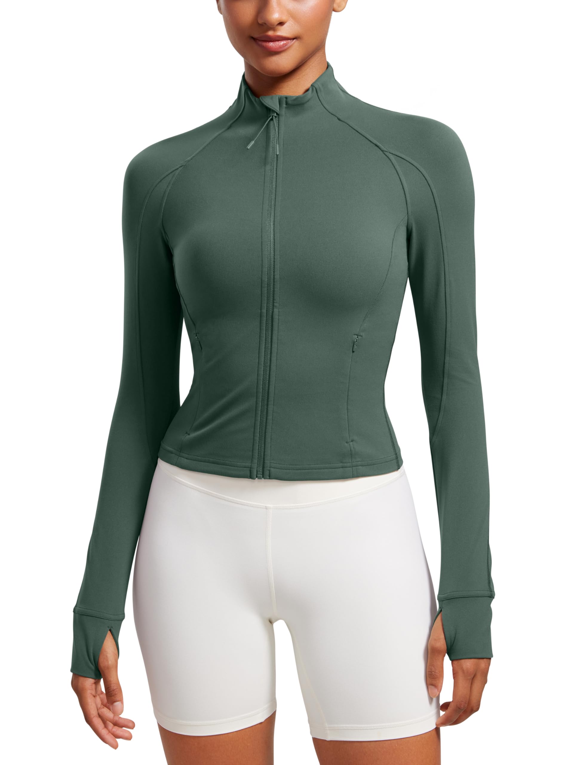 CRZ YOGA Butterluxe Waist Length Jackets for Women - Full Zip Athletic Track Tops with Thumb Holes Pockets