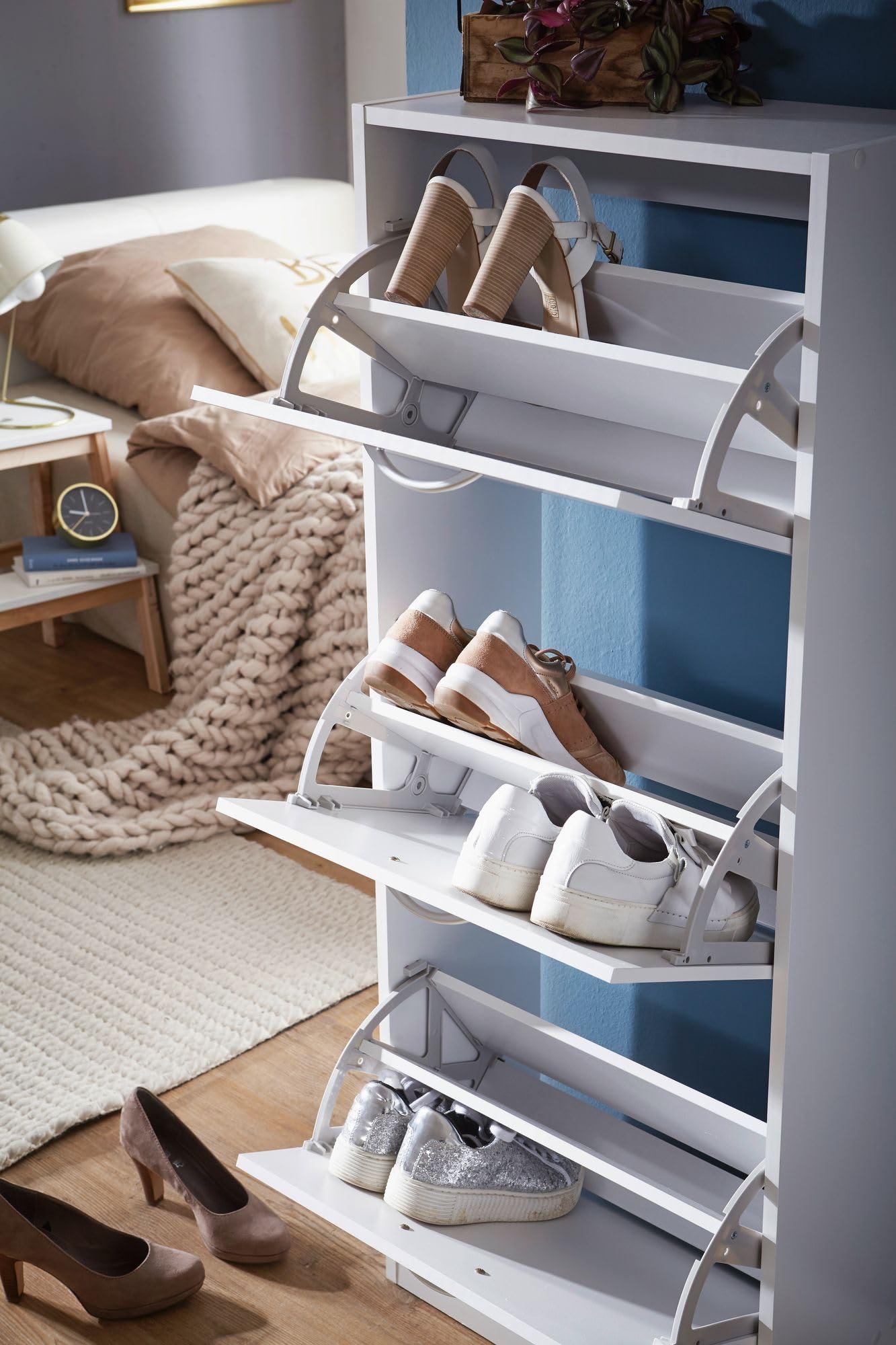 FineBuy Armadio per Scarpe Bianco 50x125x24 cm Legno Scarpiera da Interno | Armadio Piccolo da Ingresso Salvaspazio Moderna