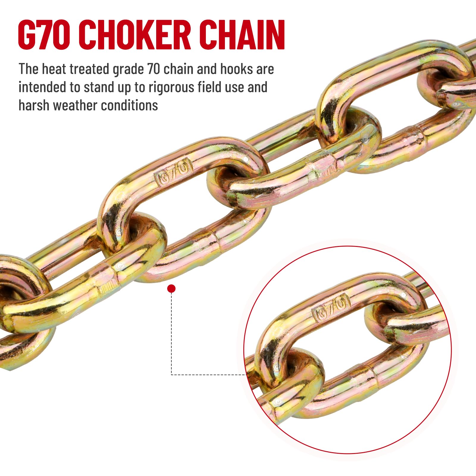SPARKWHIZ Chaîne de treuil ras du cou de 0,6 cm x 2,1 m avec crochet tour de cou avec sonde en acier 35,6 cm pour enlever les bûches, limite de charge 2 tonnes