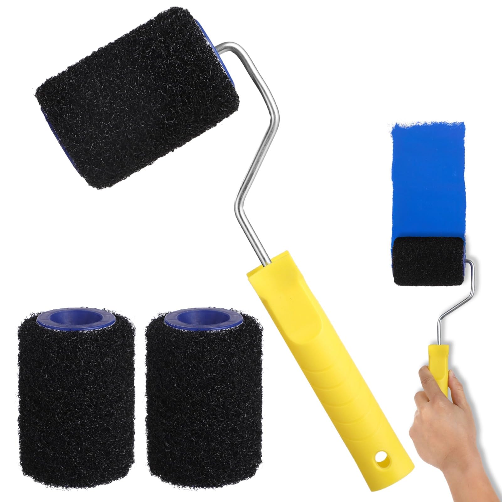 4 Stk. Strukturroller-Set für Trockenbau, 4 Zoll Nylon-Borstenwalzen mit 1 Farbrollerrahmen für Spachtelmasse, Kieselgur, Strukturbeschichtung, Modellierpaste, Wand- und Deckenbearbeitung
