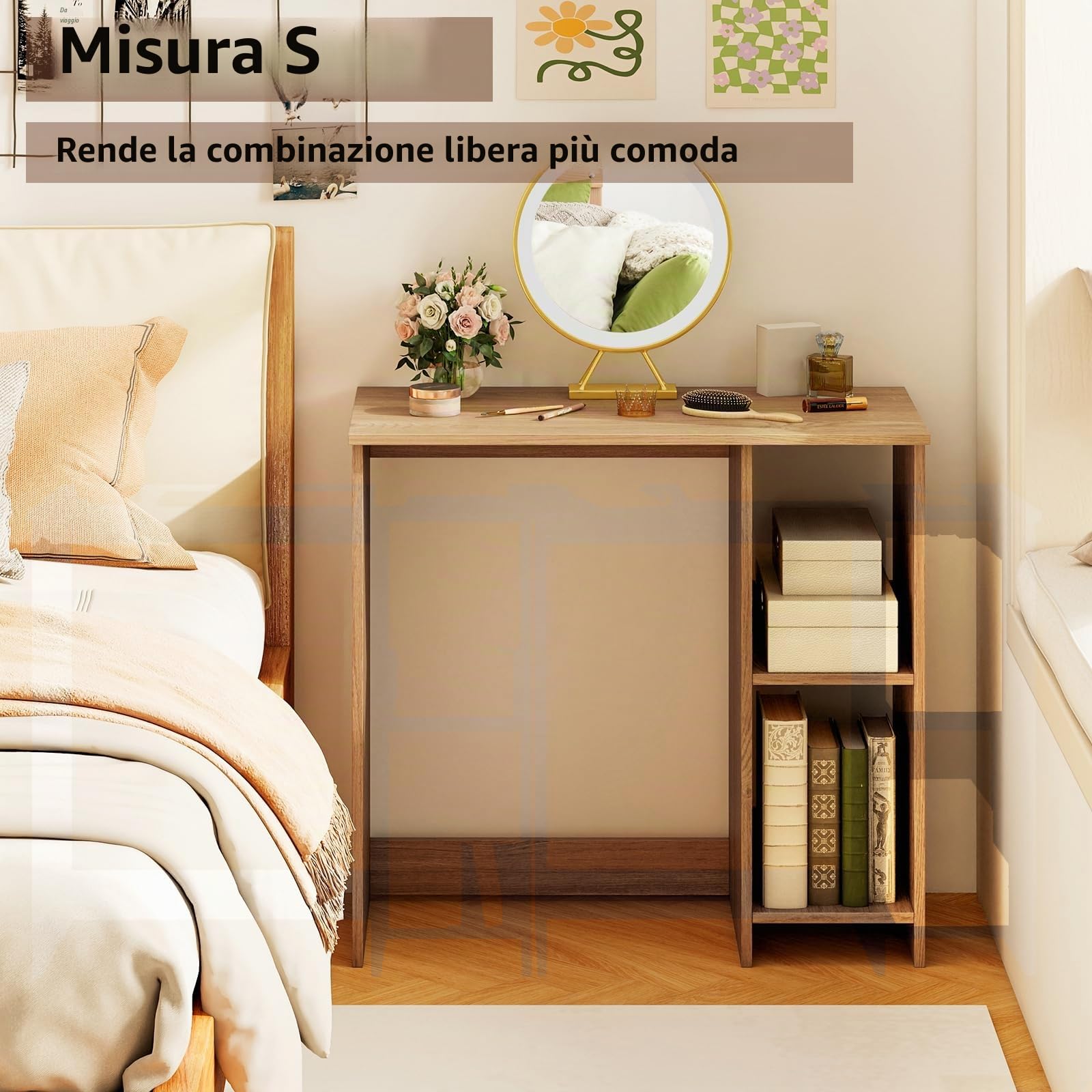 LIFEZEAL Scrivania Ufficio, Scrivania per Computer, con 2 Ripiani, Salvaspazio, Moderno, Scrittoio, Postazione di Lavoro, Tavolo Porta PC, in Legno, 80x40x74cm, Montaggio Facile, Max 130kg (naturale)