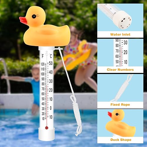 Miniatura 4 de Termómetro flotante de fácil lectura, termómetro de piscina con cuerda, termómetro de agua de estanque de gran tamaño, resistente a roturas,