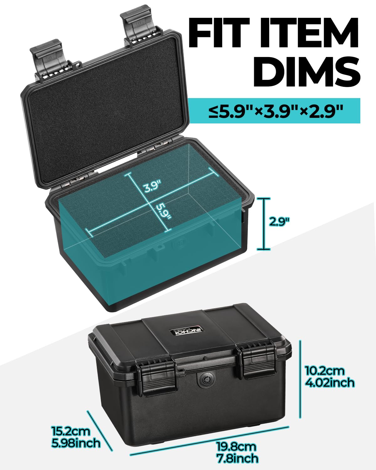 Funda rígida portátil impermeable para teléfonos, productos de vidrio y cerámica, equipo de precisión con espuma personalizada precortada, etc. Funda In-Dims de 7 x 4.7 x 3.6 pulgadas