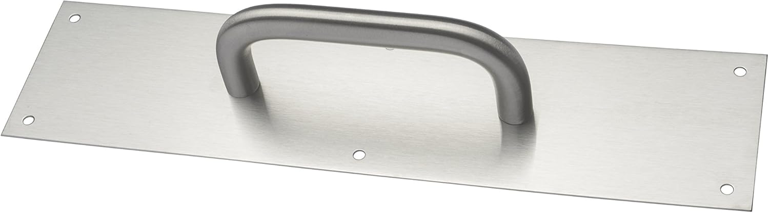 Rockwood 102 X 70B.28 Aluminum Pull Plate, 15 Height x 3-1/2 Width x 0.050 Thick, 5-1/2 Center-to-Center Handle Length, 5/8 Pull Diameter, Clear Anodized Finish