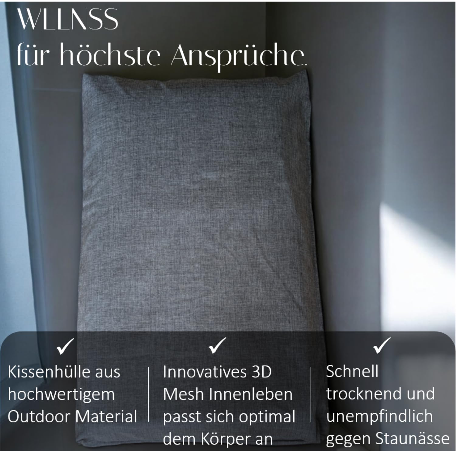 Badewannen Kissen Made in EU - grau 60 x 40 cm - schnell trocknendes Premium Badewannenkissen mit ergonomischer Kopfstütze Wanne für Kopf Nacken Rücken Ganzkörper