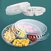 Vista 1 de 12 bandejas desechables para frutas, bandeja redonda de plástico para servir aperitivos con tapa, 6 compartimentos, recipientes divididos