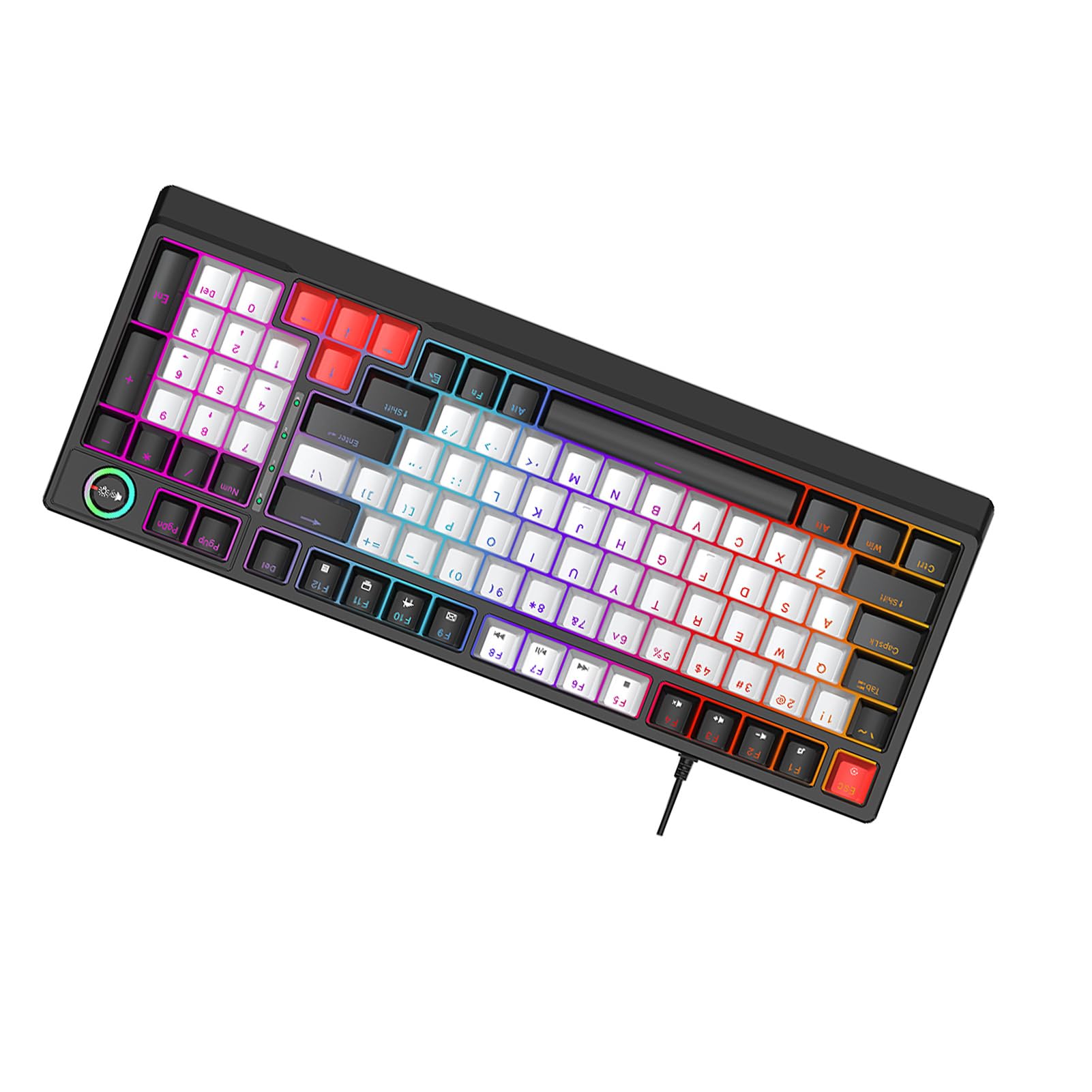 AMONIDA Klawiatura Mechaniczna T50 RGB, 98 Klawiszy z możliwością Wymiany Podczas Pracy, Niebieski Przełącznik z Dynamicznym Oświetleniem i Bocznymi Paskami LED, Ergonomiczna Konstrukcja do Pisania