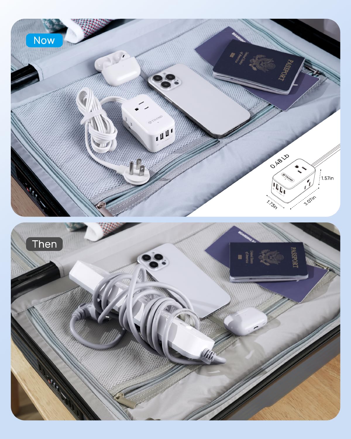 TROND 20W USB C Travel Power Strip - Ultra Thin Flat Plug Small 5ft Extension Cord Wall Mount — view 4