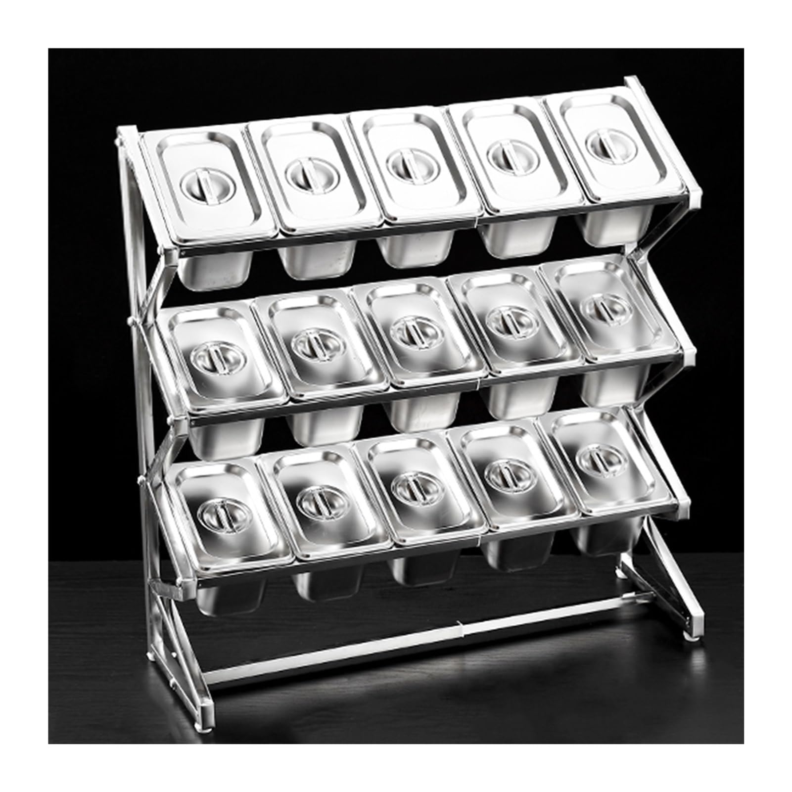 Étagère à épices extensible en acier inoxydable pour condiments commerciaux, récipient d'assaisonnement de buffet de cuisine, ingrédients, confitures, fruits, distributeur de nourriture (15
