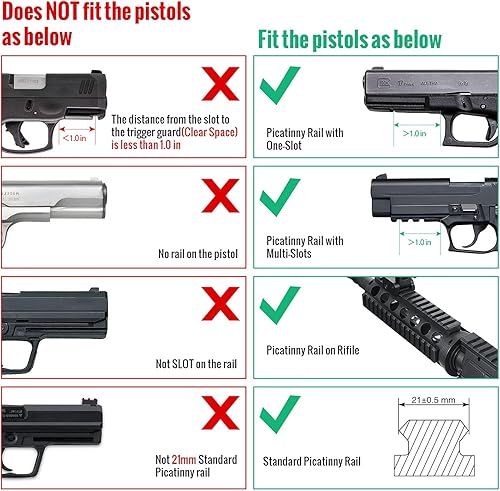 Miniatura 7 de Gmconn Pistola de luz láser verde y roja, linterna de pistola con modo estroboscópico, láser verde y rojo para pistola, linterna táctica compacta de
