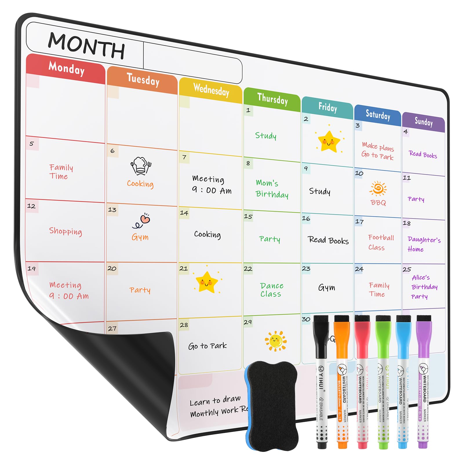 KTRIO A3 Monthly Planner Whiteboard Magnetic Fridge Calendar Dry Erase Board Large Monthly Wall Planner Schedule Organiser for Home Family Meal Planning with 6 Markers & Eraser