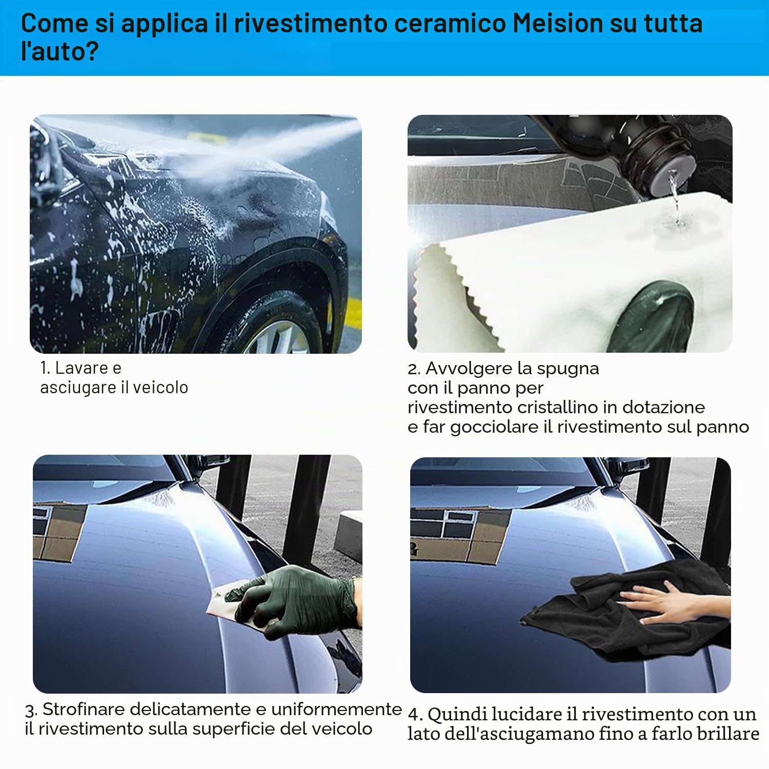 Ceramic coating auto 10H+, auto Nano Super Ceramic Coating, rivestimento in vetro super idrofobo viene fornito, per la cura dell’auto, con accessori come guanti, (30 ml)