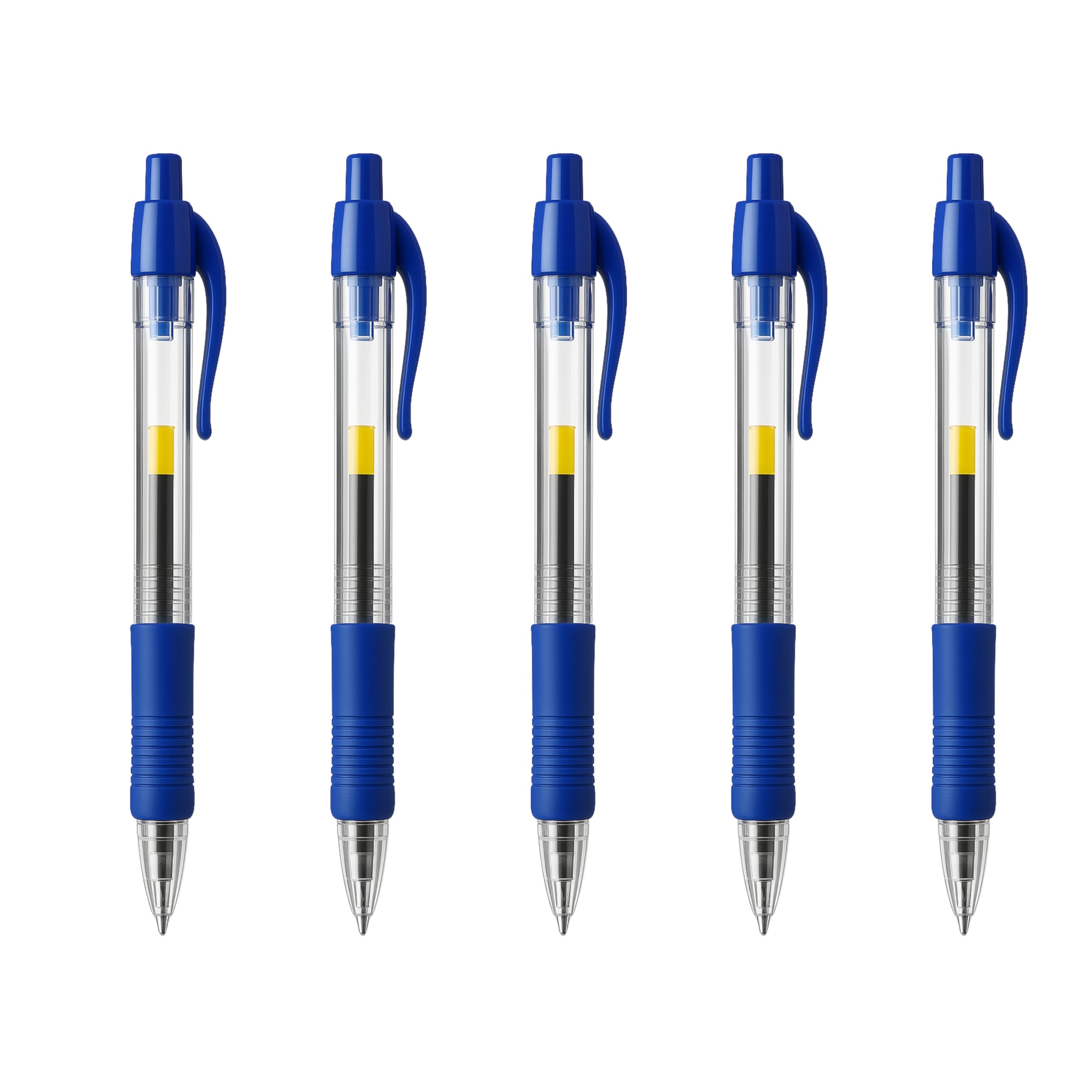 SOMCO - Pack of 5 - Retractable Blue Gel Pens - 0.7mm Nib - Comfort Grip - Premium Pen With Ergonomic Design