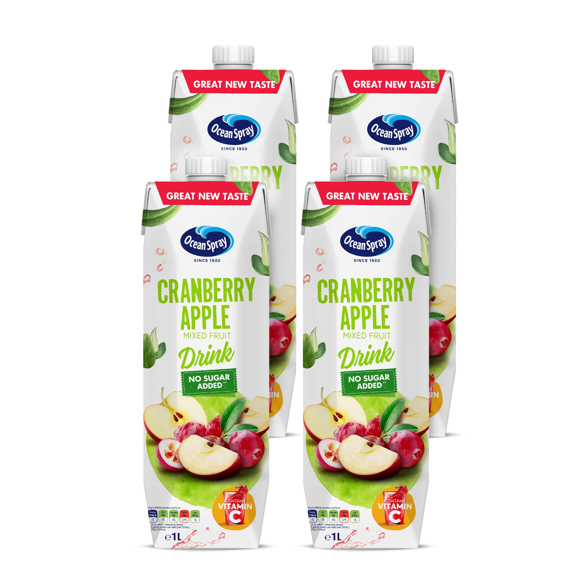 Cranberry Apple Mixed Fruit Drink No Sugar Added, 1 Litre (Pack of 4)