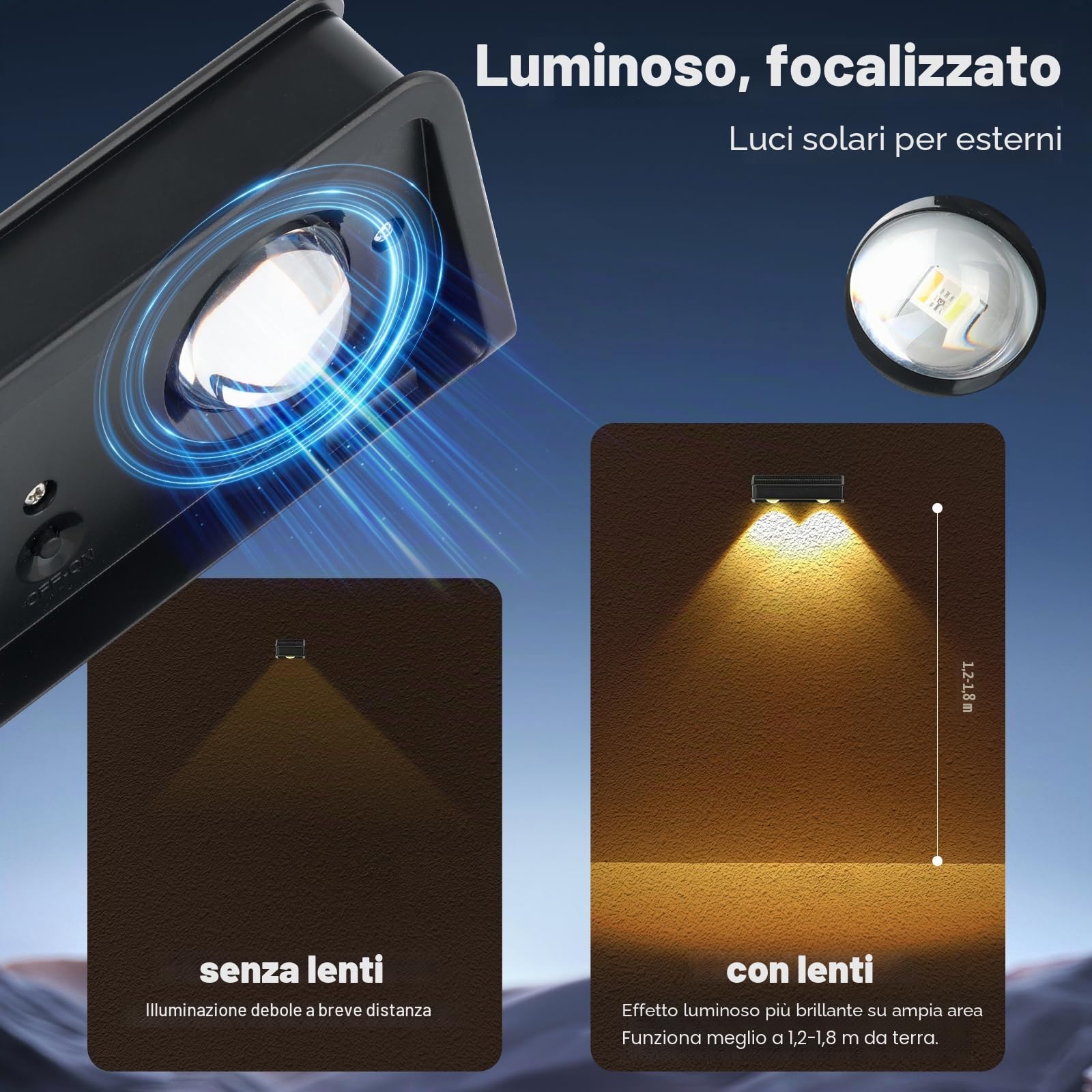 Luci Solari Esterno Giardino 8 Pezzi,IP65 Impermeabili,Lampada Solare da Parete,11 Modalità,Luce Solare Da Giardino,Auto On/off,Luci Solari Per Recinzione, Cortile, Scale
