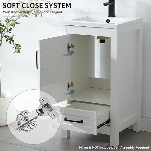 Miniatura 6 de eclife Juego combinado de tocadores de baño de 18 pulgadas con lavabo, fregadero de resina con madera gruesa, grifo negro mate, superficie pintada,