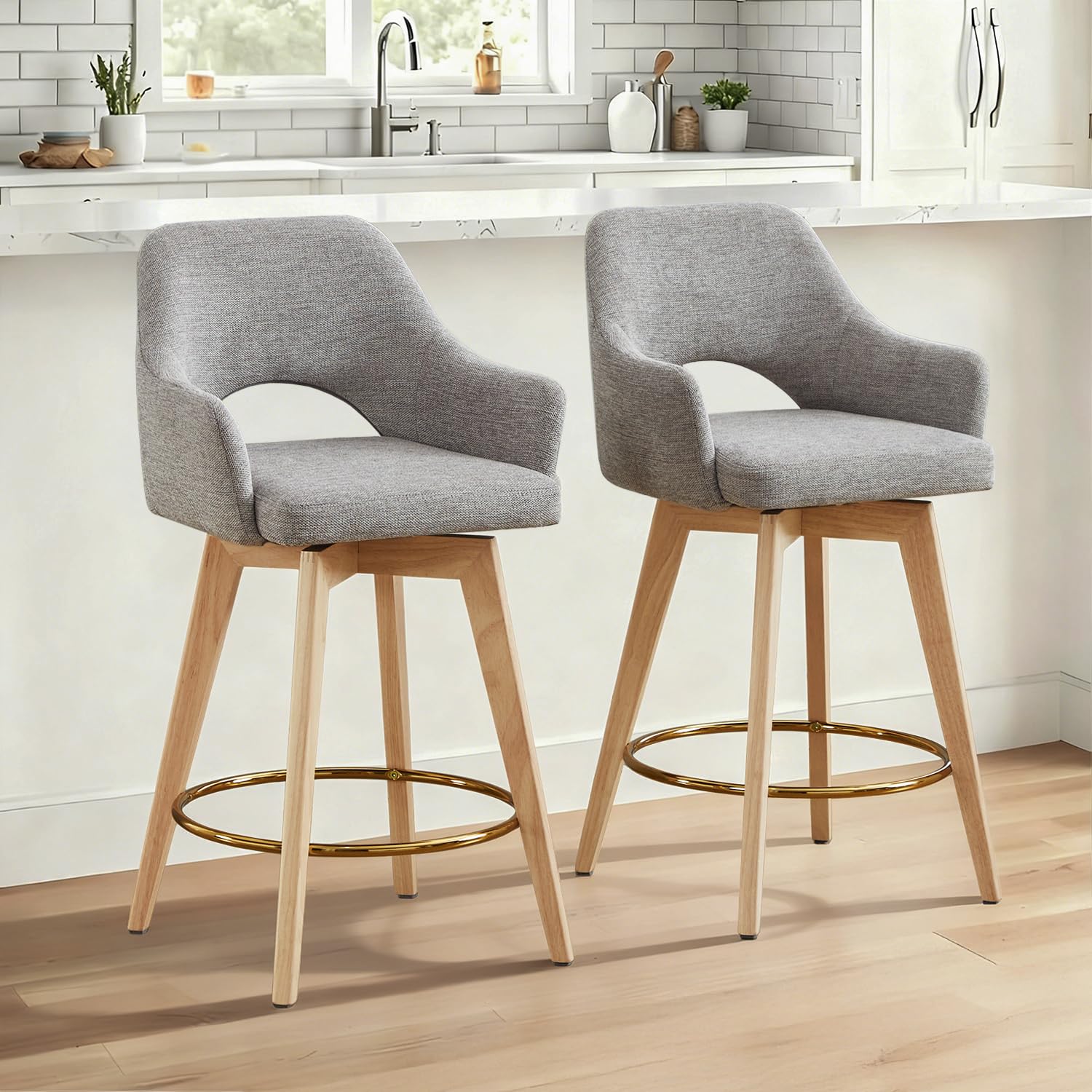 Zesthouse Swivel Bar Stools with Back &amp; Arms, Wood Counter Stools Set of 2