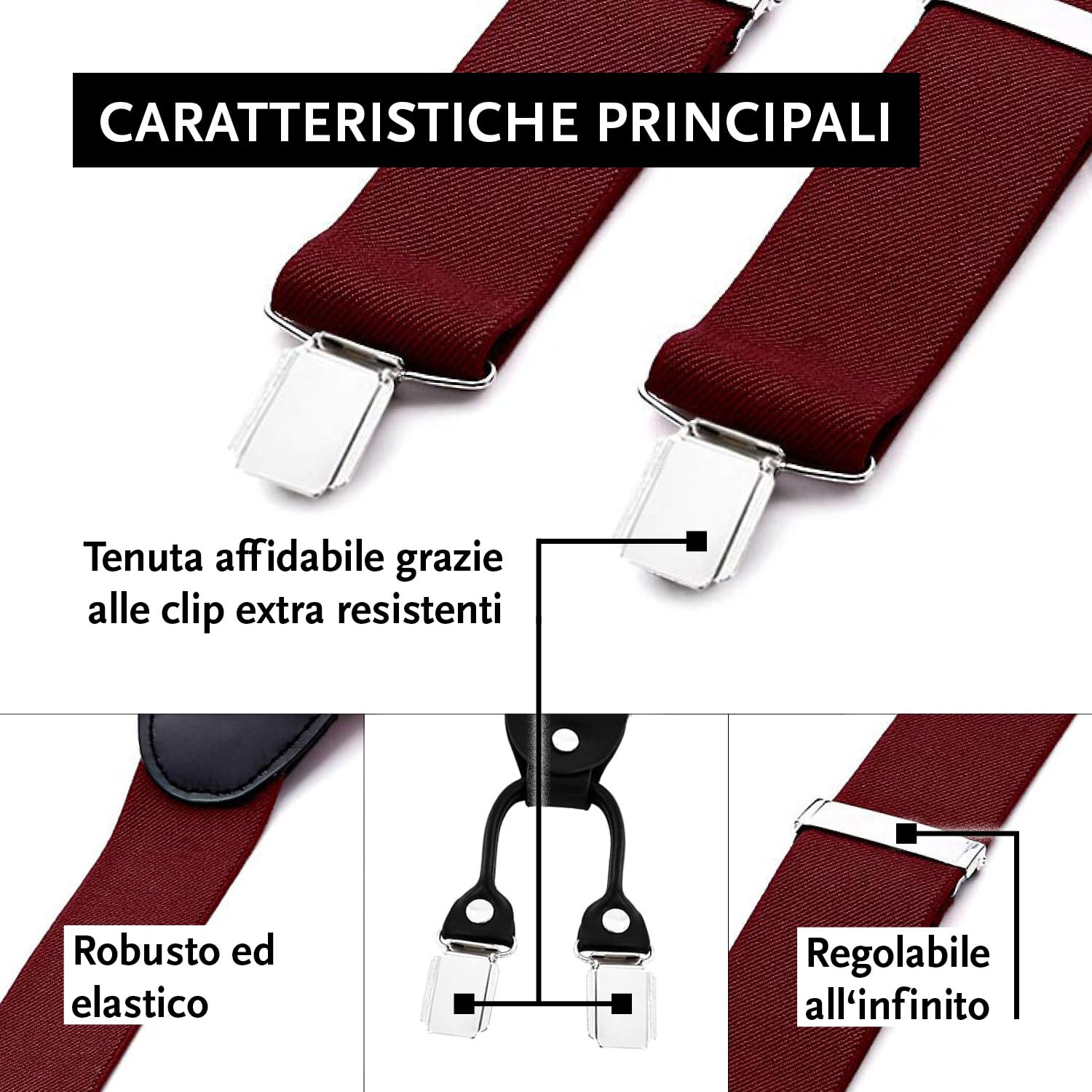 DonDon Bretelle uomo eleganti Bretelle uomo lavoro extra forte clip larghe 3,5 cm