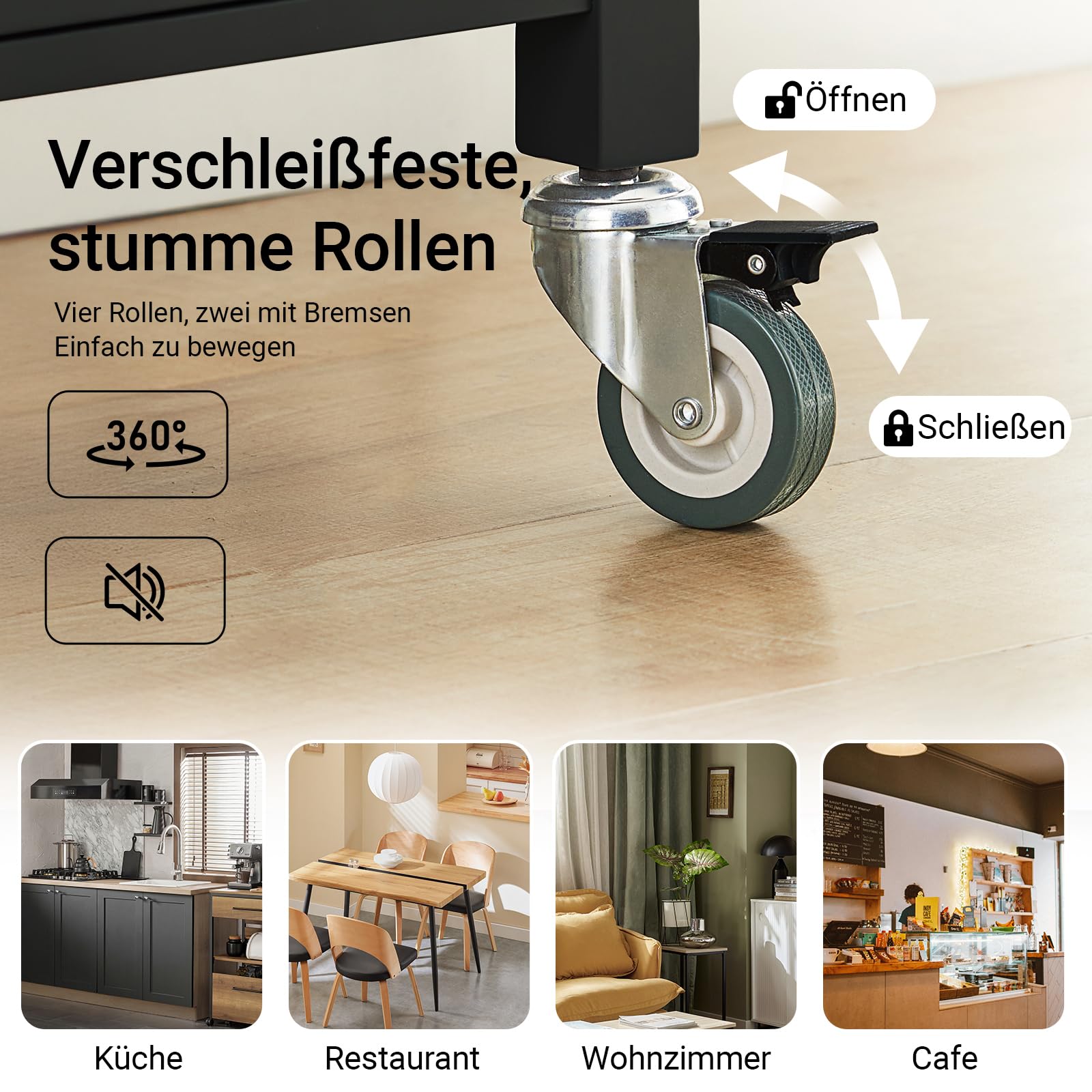 SoBuy Küchenwagen mit Arbeitsplatte – Servierwagen mit Rollen, Rollwagen Küche, Vielseitiger Küchenschrank, Beistelltisch aus Holz, Grillwagen Outdoor & Grilltisch Outdoor Schwarz 60x92x45cm FKW22-SCH
