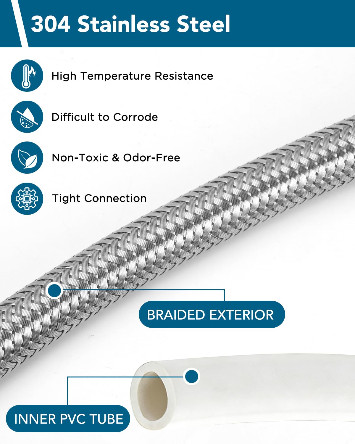 [Paquete de 10] Línea de suministro de grifo FIP de 24 pulgadas, 1/2 pulgada Comp x 1/2 pulgada, manguera de agua trenzada de acero inoxidable, conector flexible para fregadero de baño y cocina