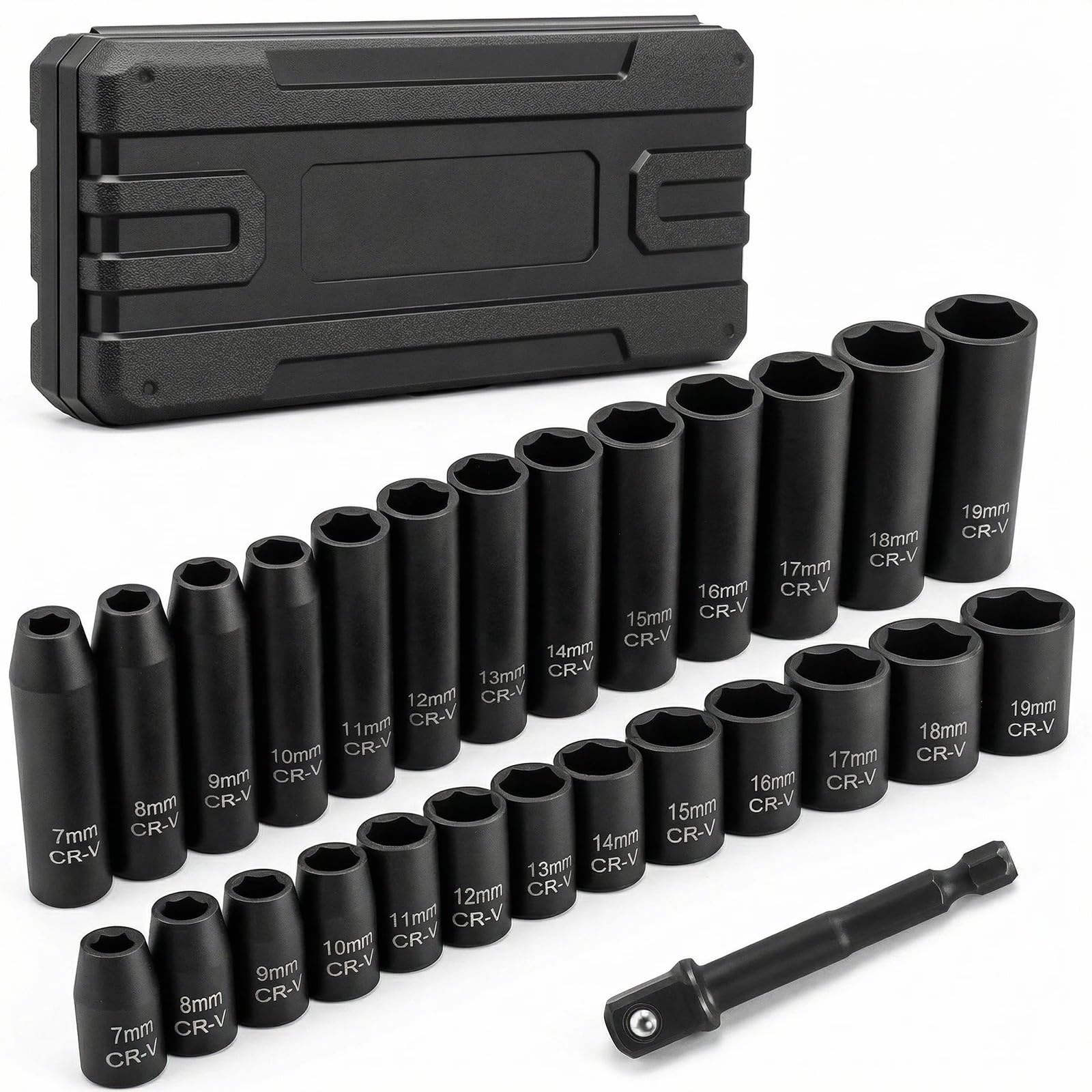 27 sztuk 3/8 Drive zestaw głębokich nasadek udarowych klucz metryczny 7mm-19mm Do Auto Zestaw przedłużek