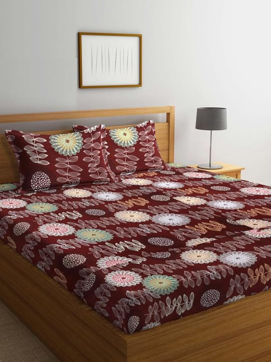 DECOMIZER XL Microfiber Soft Cotton Queen Bedsheet for Double Bed, Queen Size 90 Inches X 100 Inches, 230 X 250 cm with 2 Large Size Pillow Covers Without Joint - Small Red Flower